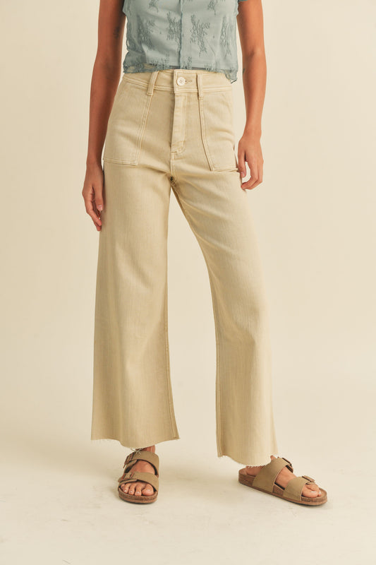 Dye and Wash Cotton Stretch Wideleg Pants (8122691125456)