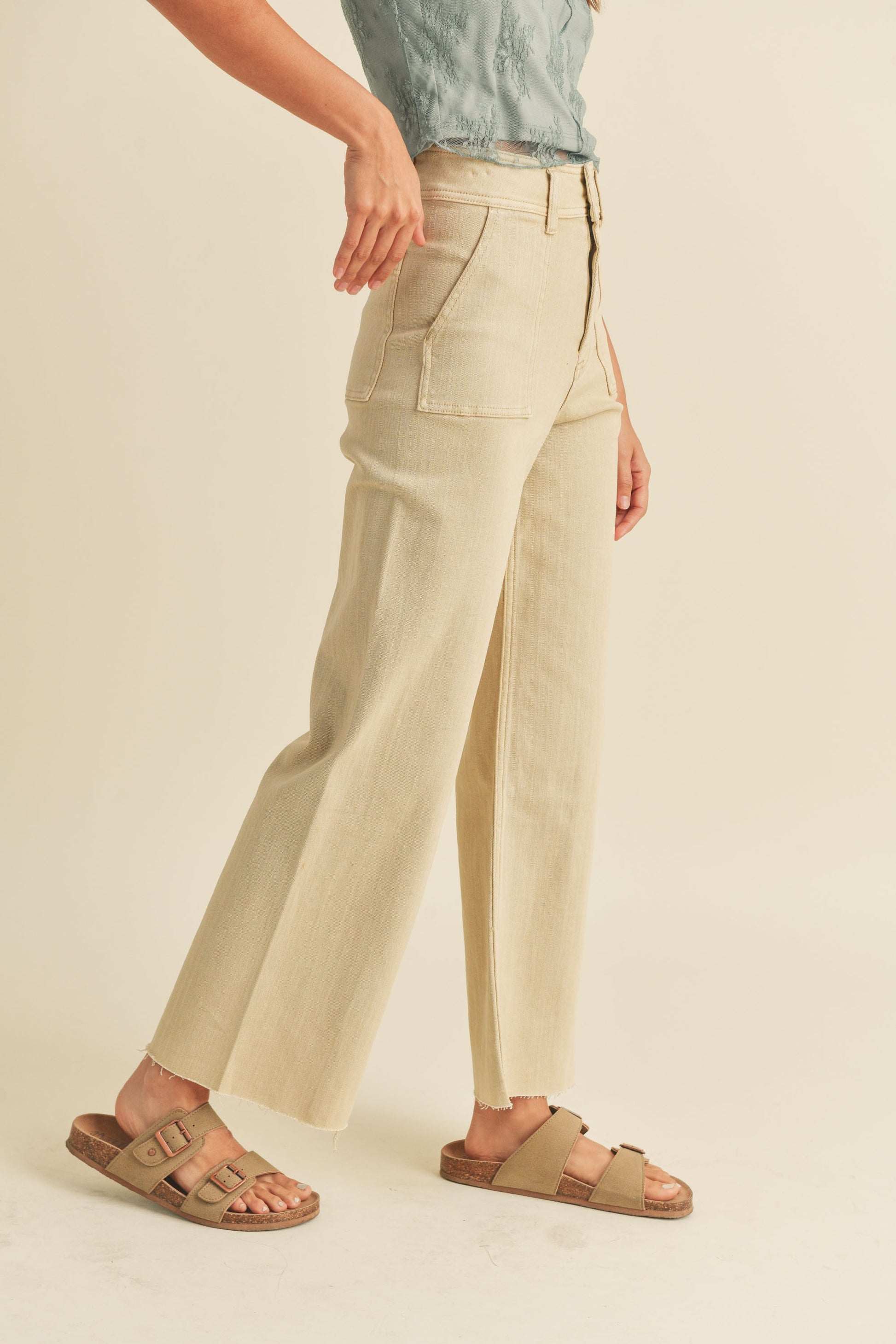 Dye and Wash Cotton Stretch Wideleg Pants (8122691125456)