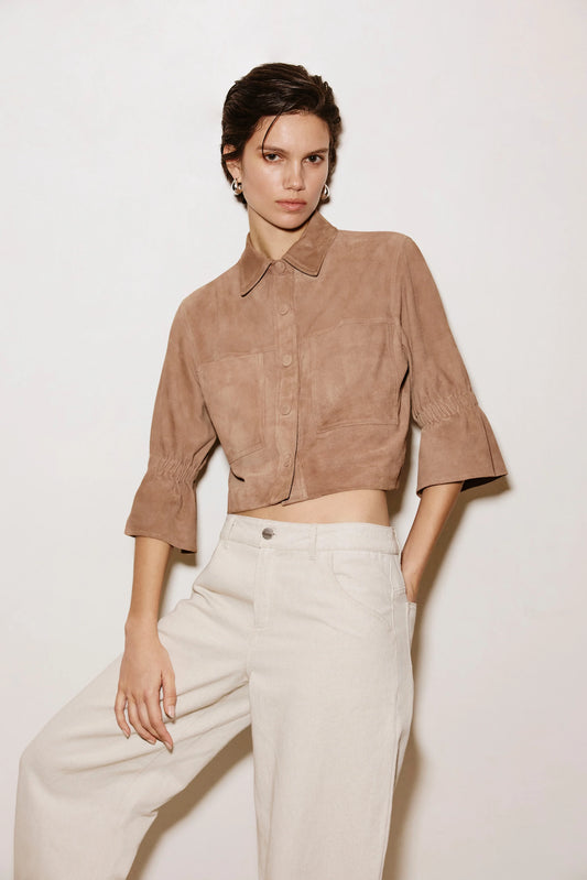 Carolina Suede Ruffle Sleeve Jacket