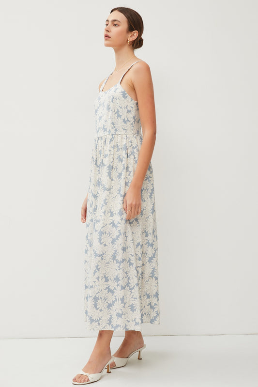 Linen Maxi Length Floral Dress (8121755238608)