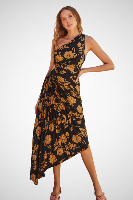 Undeniable Icon Asymmetrical Pleated Maxi Dress (8229667799248)