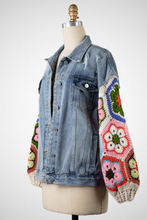 Load image into Gallery viewer, Denim Jacket Flower Granny Square Crochet Sleeves (8260682547408)
