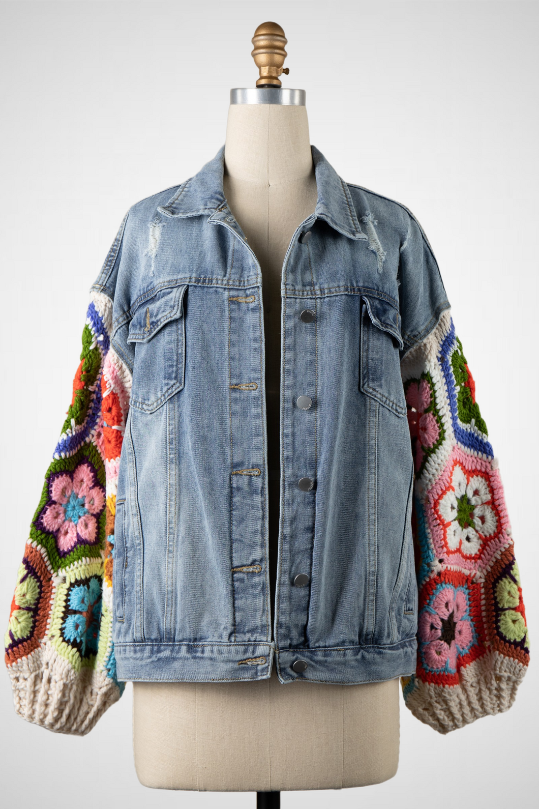 Denim Jacket Flower Granny Square Crochet Sleeves (8260682547408)
