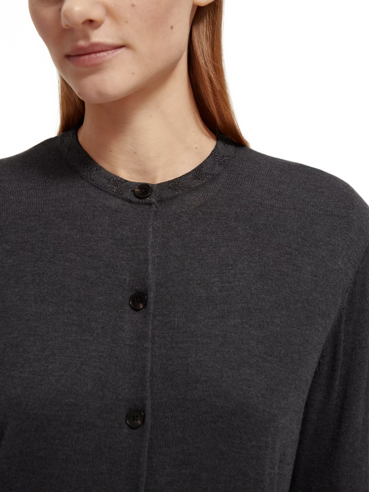 Jacquard Trim Crew Neck cardigan (7924886405328)