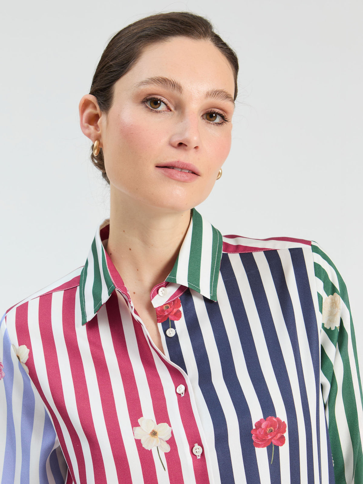 Multicolored Striped Floral Shirt