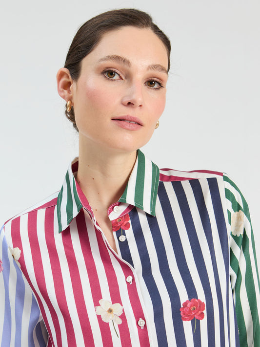 Multicolored Striped Floral Shirt