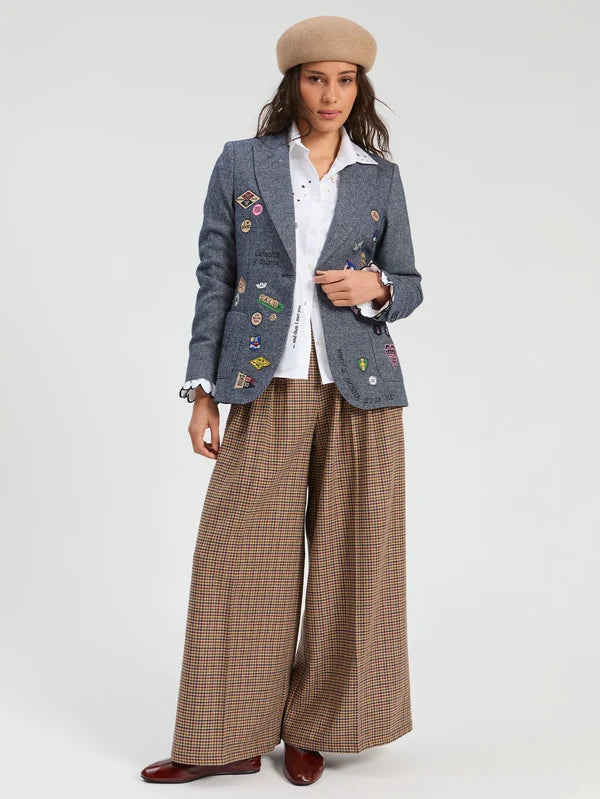 Blue Wool Jacket With Embroidered Badges
