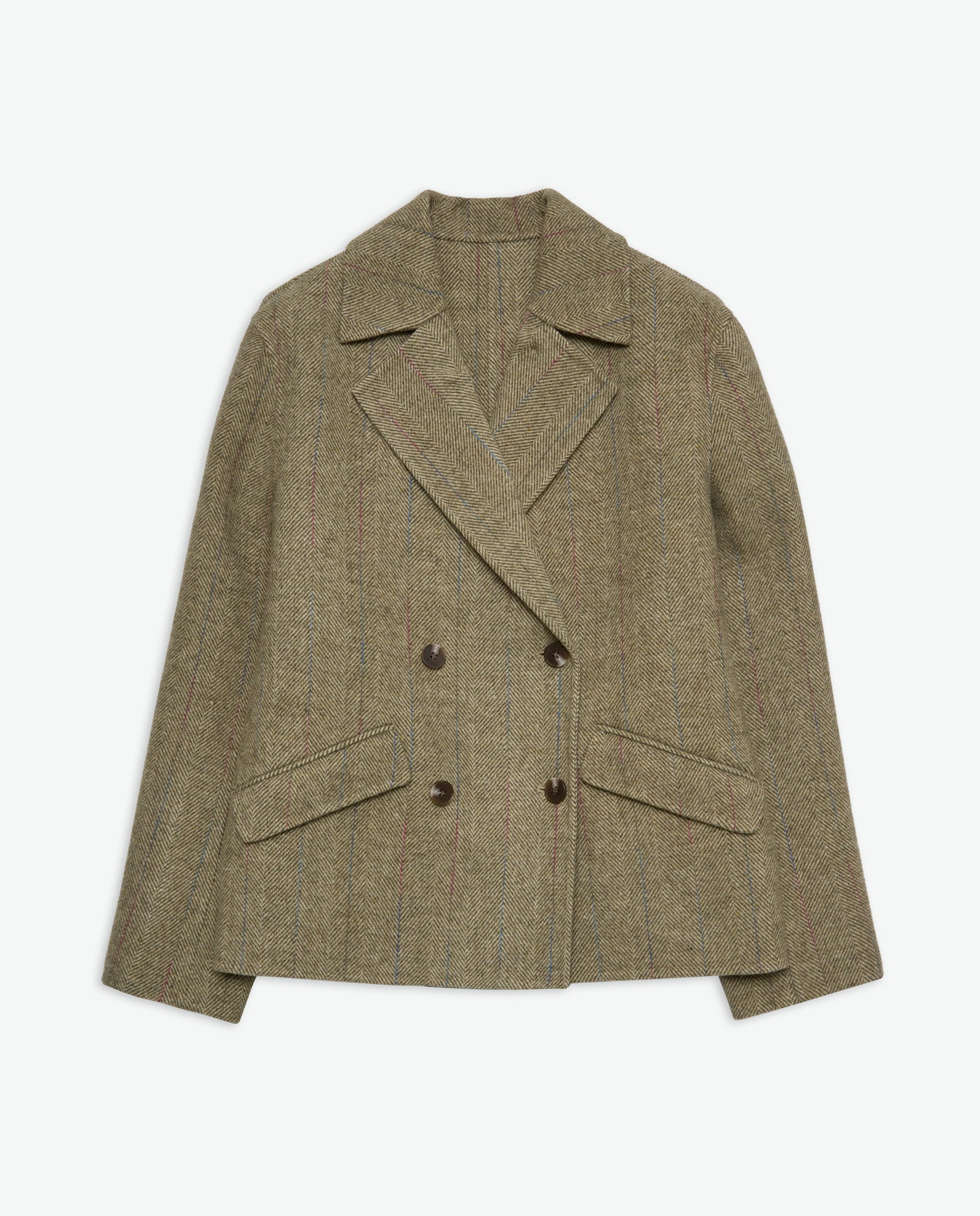 Green wool-blend double-breasted short jacket (8342357410000)