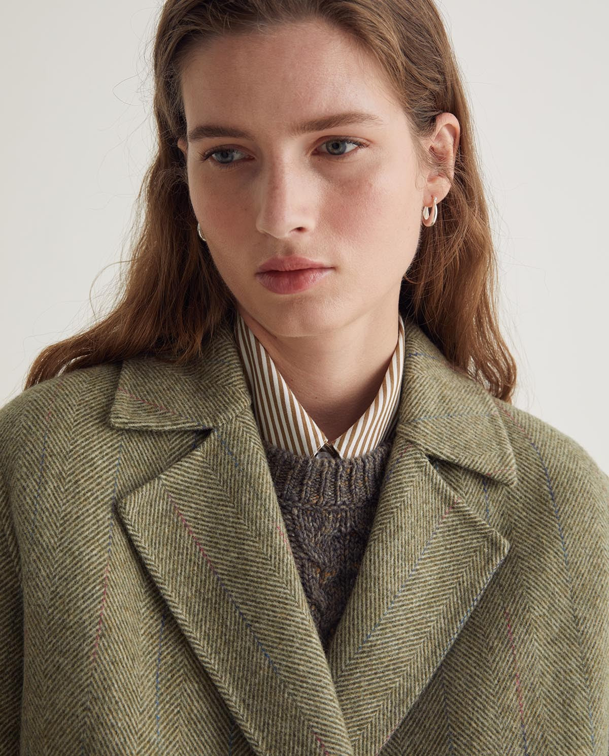 Green wool-blend double-breasted short jacket (8342357410000)