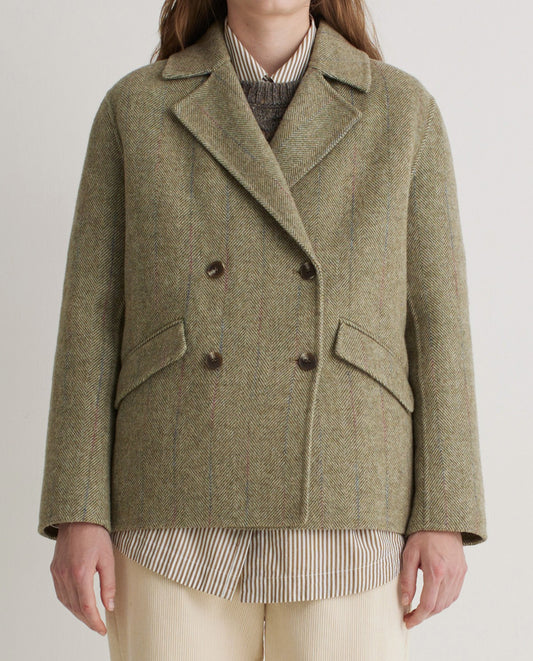 Green wool-blend double-breasted short jacket (8342357410000)