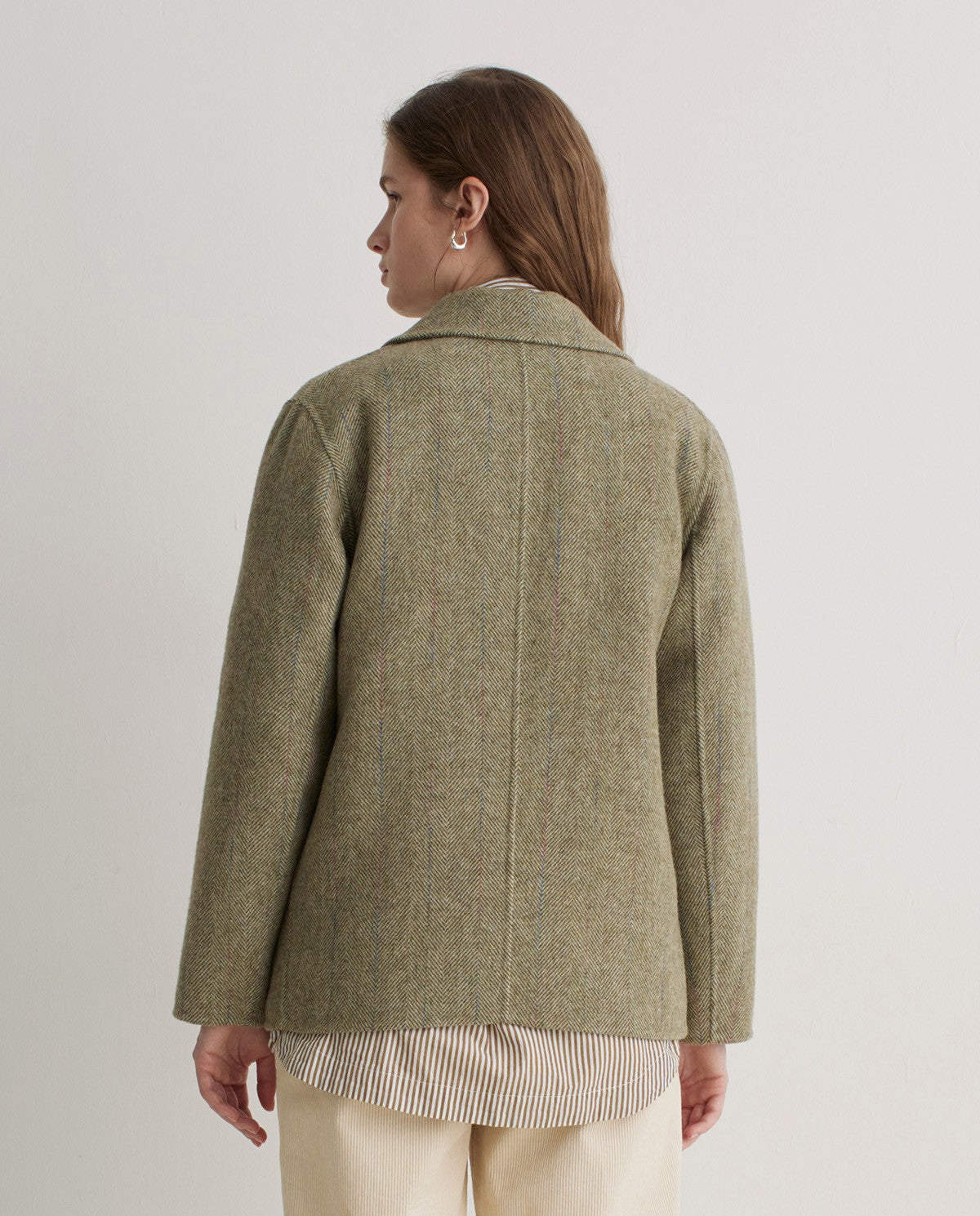 Green wool-blend double-breasted short jacket (8342357410000)