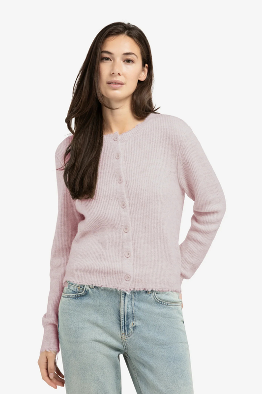 Cardigan In Melange Yarn With Refine Trim Details