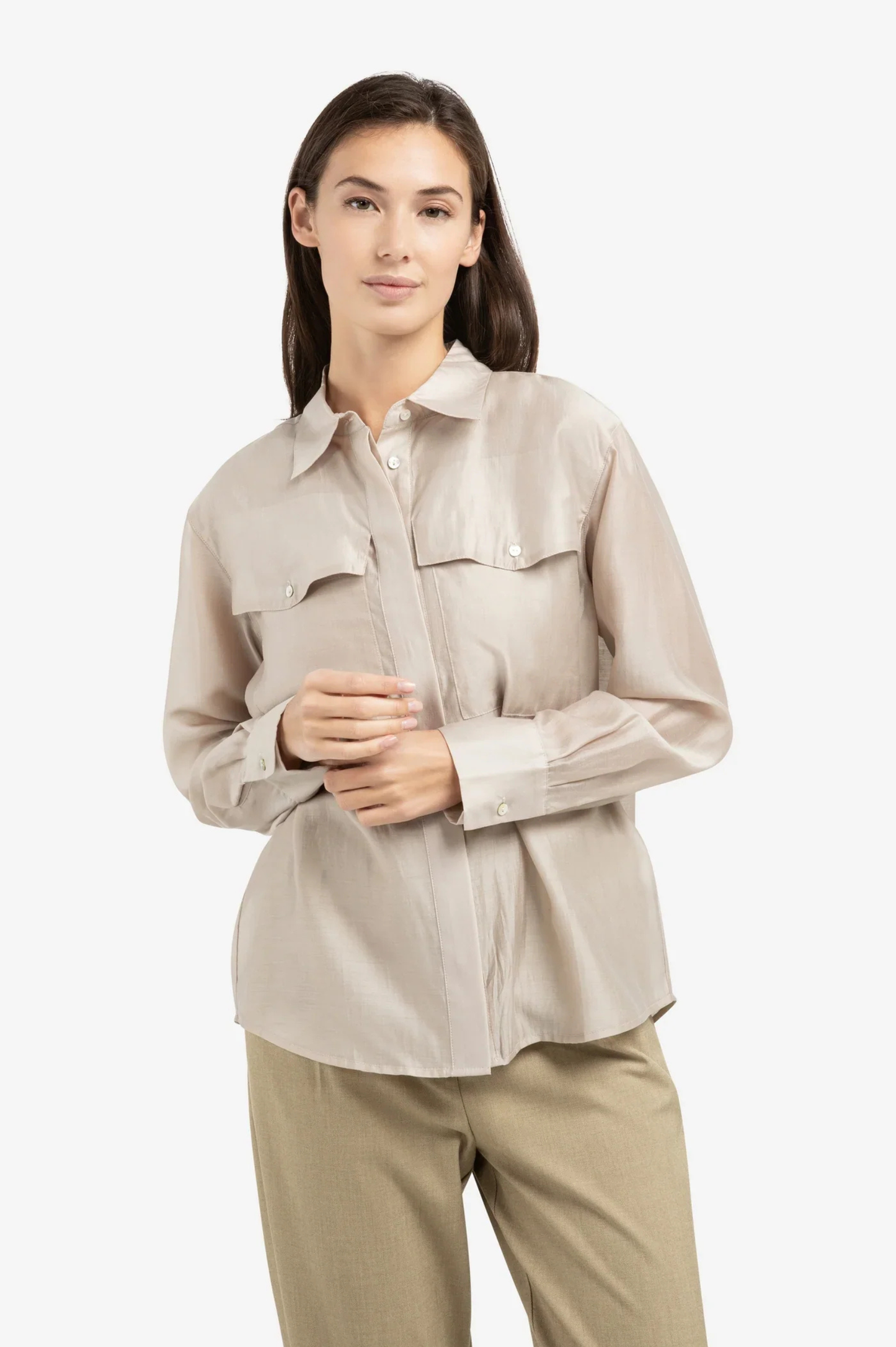 Sheer Blouse With Chest Pocket