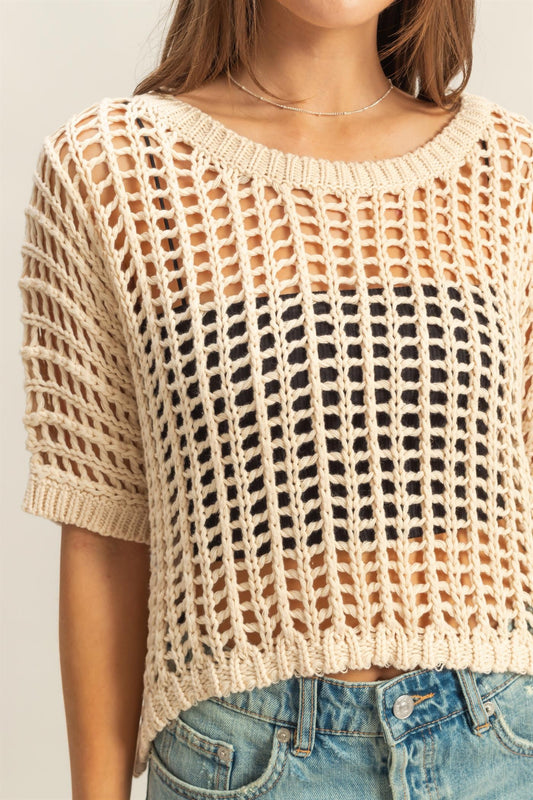 Open Sticth Drop Shoulder Top (8268851216592)