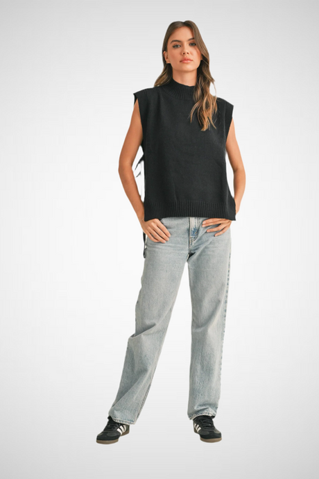 Mock Neck Tied On The Side Sweater Vest (8229682970832)