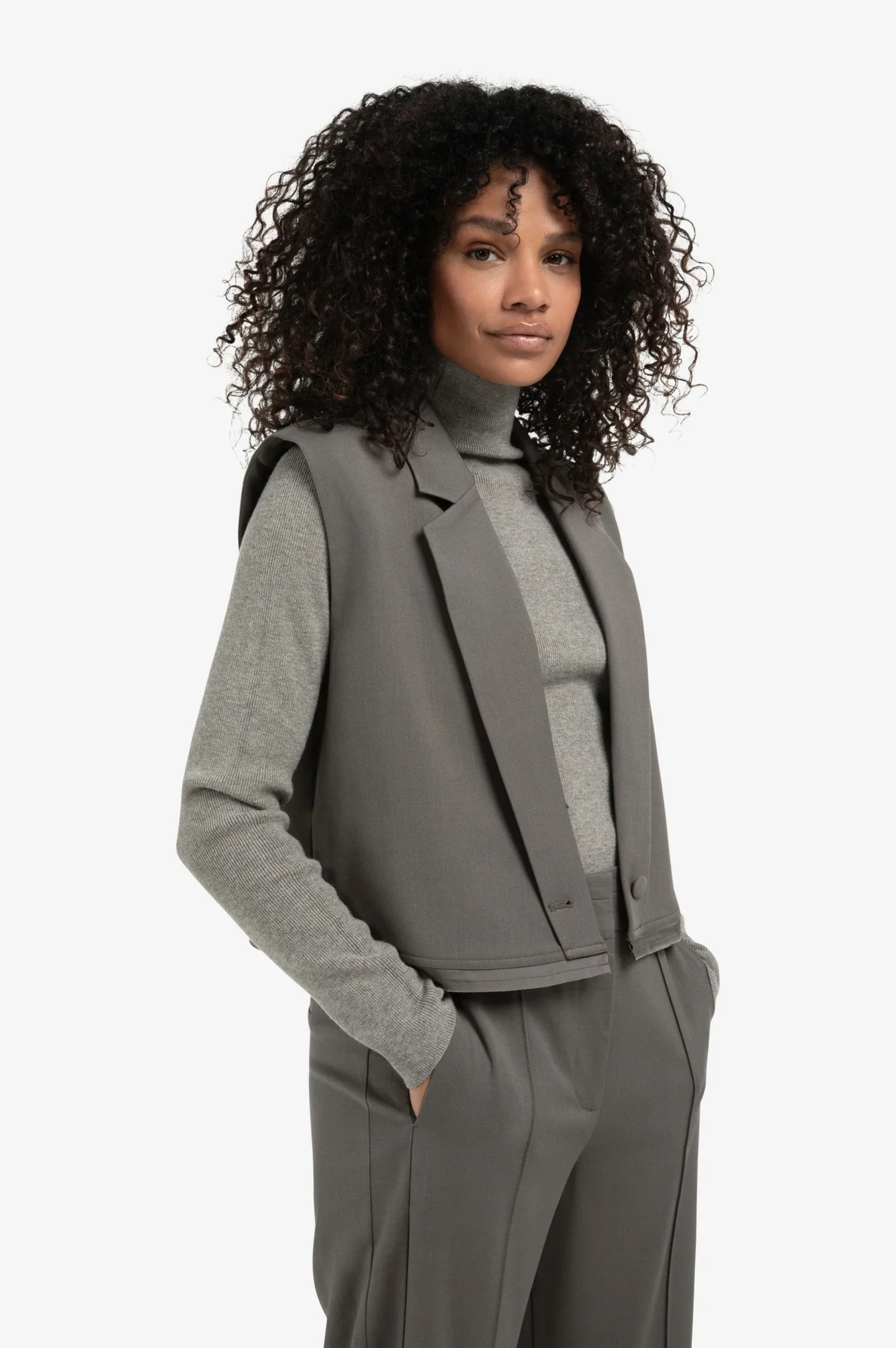 Blazer court tissé sans manches avec effet double épaisseur