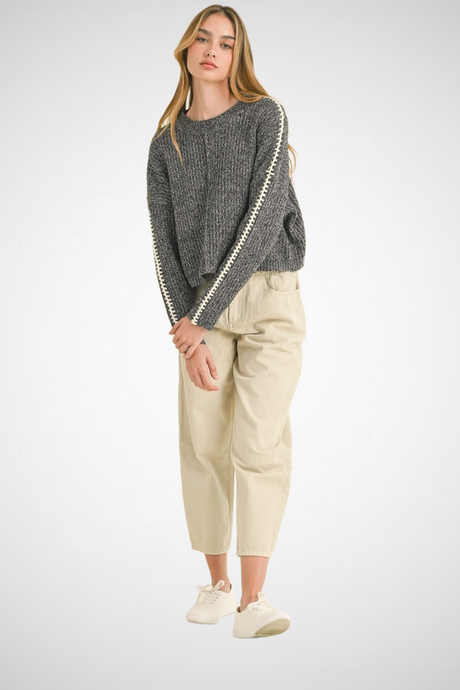 Stitch Detailed Rivved Sweater Top (8229682938064)