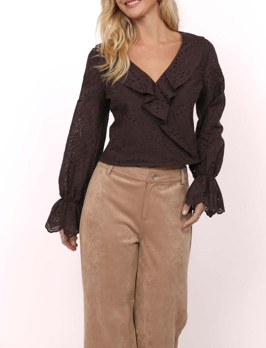 Double Vision Ruffle Surplice Eyelet Top (8350096621776)