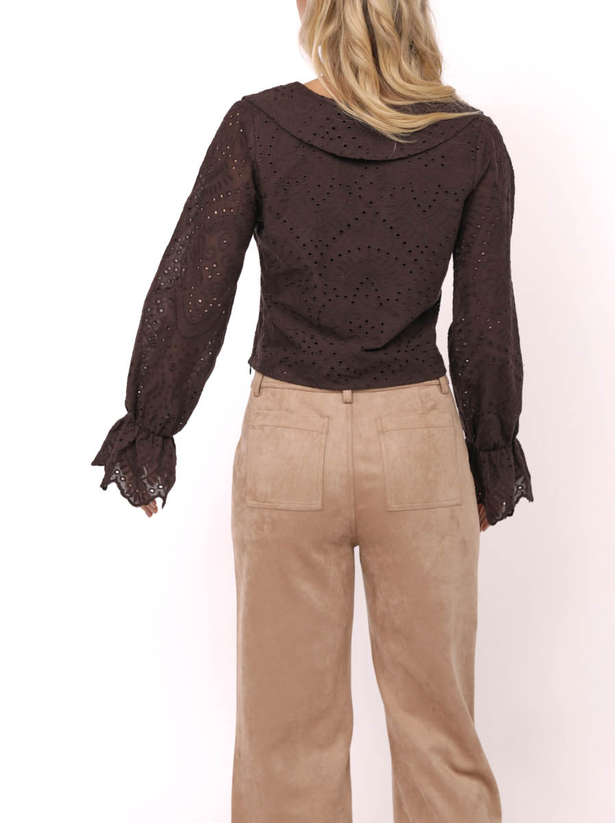 Double Vision Ruffle Surplice Eyelet Top (8350096621776)