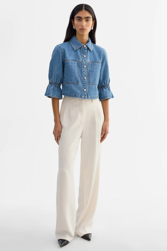 Carolina D Denim Ruffle Sleeve Jacket