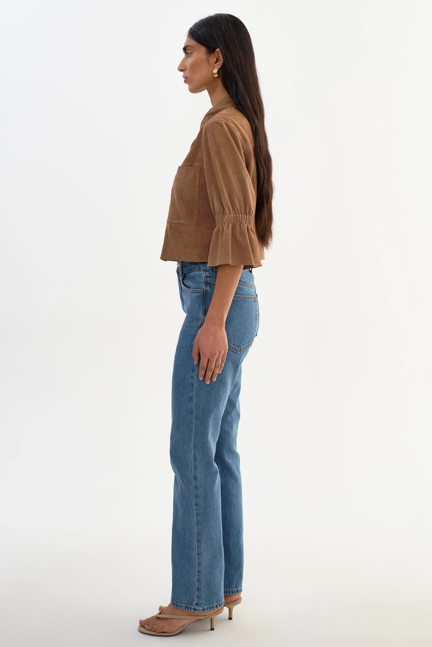 Carolina Suede Ruffle Sleeve Jacket