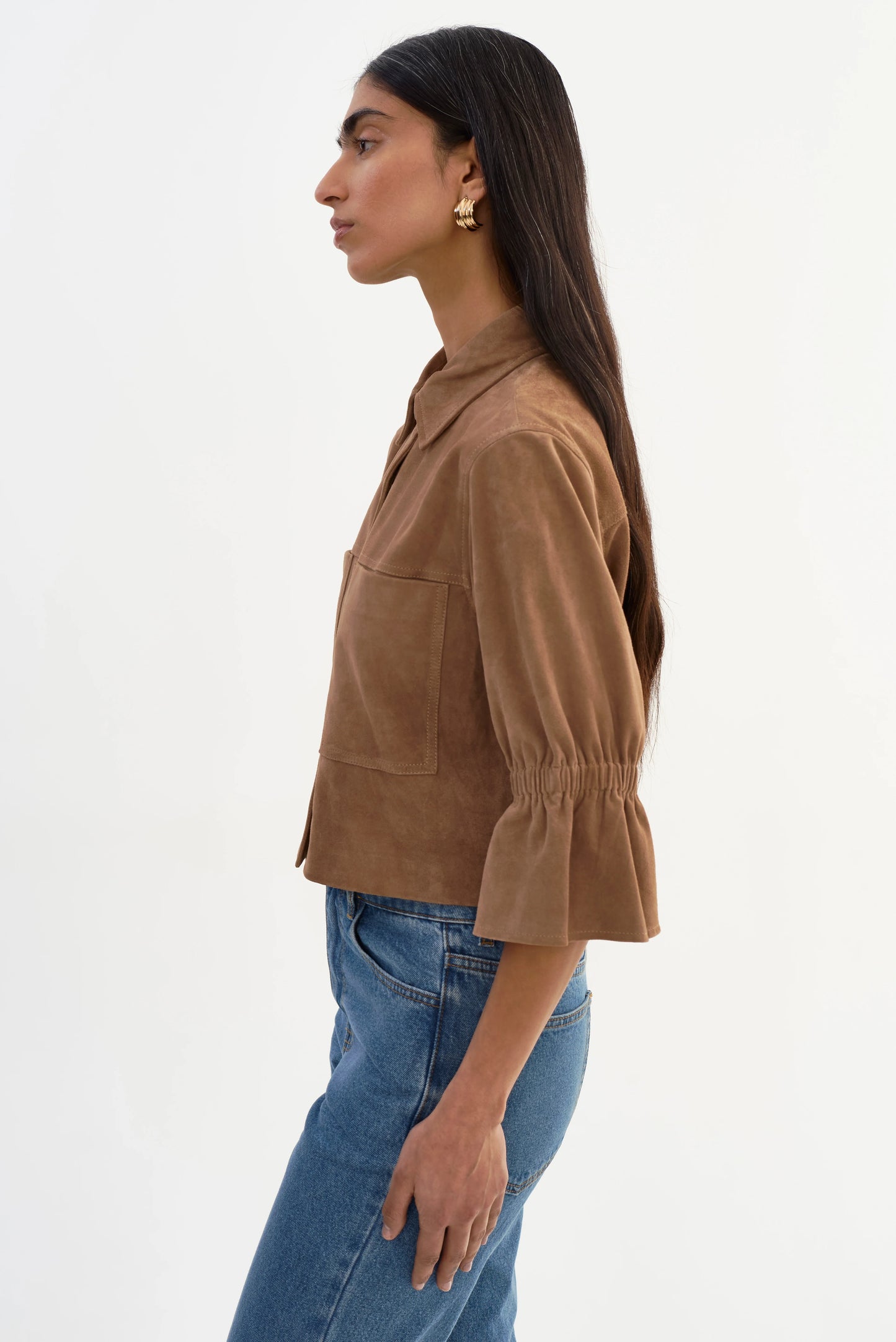Carolina Suede Ruffle Sleeve Jacket