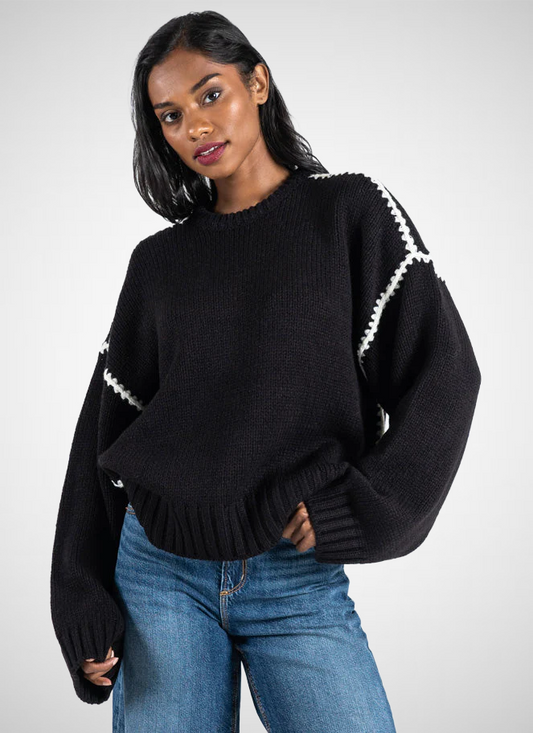 Knit Sweater W/Embroidered Contrasting Thread (8226984591568)