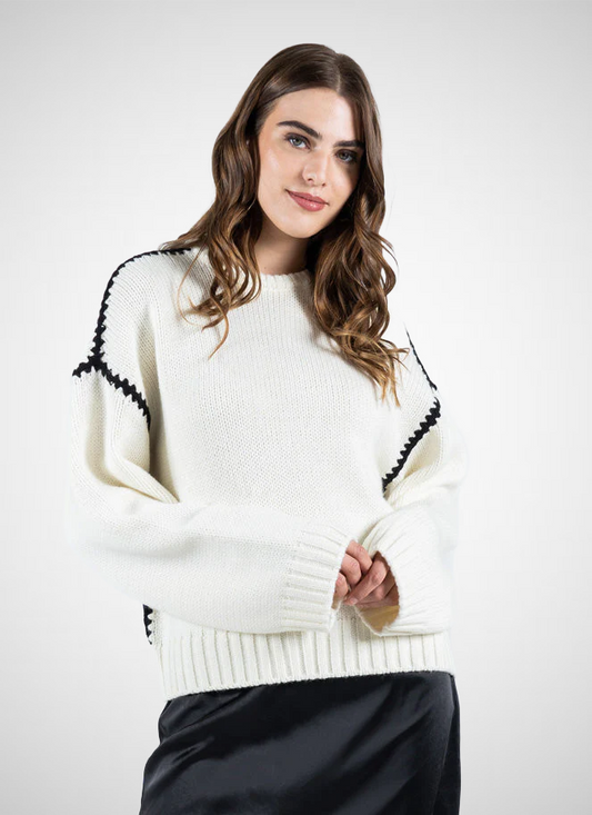 Knit Sweater W/Embroidered Contrasting Thread (8226984591568)
