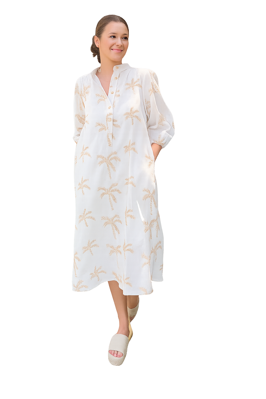 Embroidered Linen Midi Dress (8264825831632)