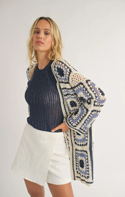 Donna Crochet Squares Sweater Cardi (8096169394384)