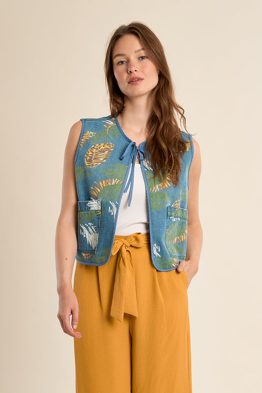Tropical Leaf Printed Vest