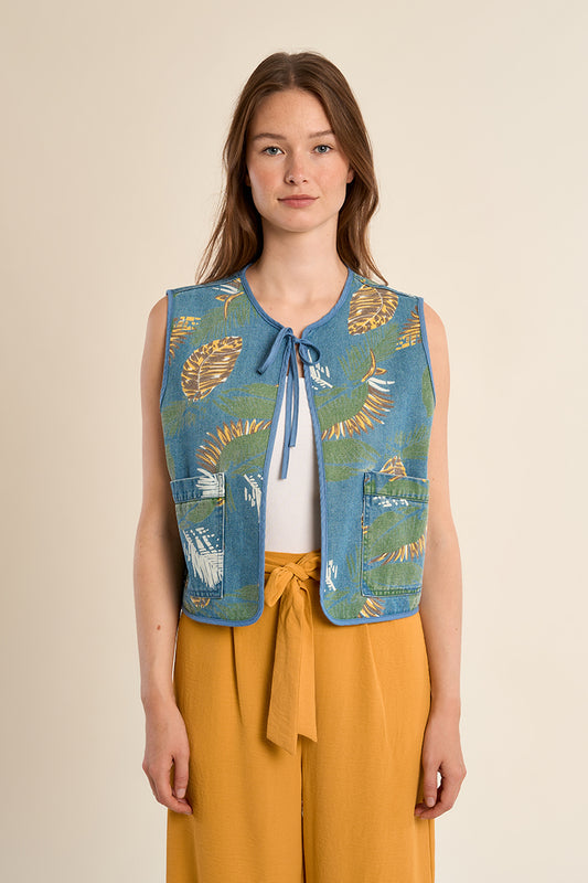 Tropical Leaf Printed Vest