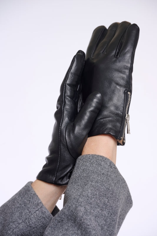 Giske Leather Gloves With Zipper