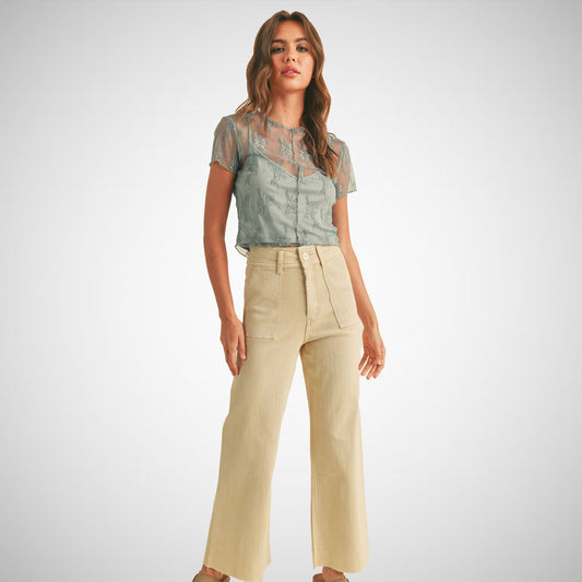 Dye and Wash Cotton Stretch Wideleg Pants (8122691125456)
