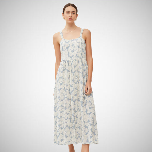 Linen Maxi Length Floral Dress (8121755238608)