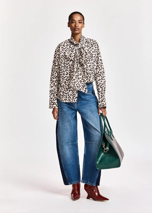 Dark blue panelled barrel-leg jeans