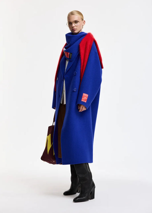 Cobalt blue oversized wool-cashmere blend coat
