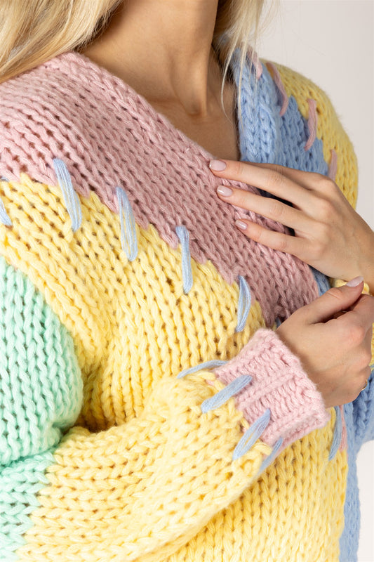 Cardigan ouvert tricoté main