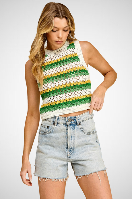 Striped Corpped Knit Sweater (8266080977104)