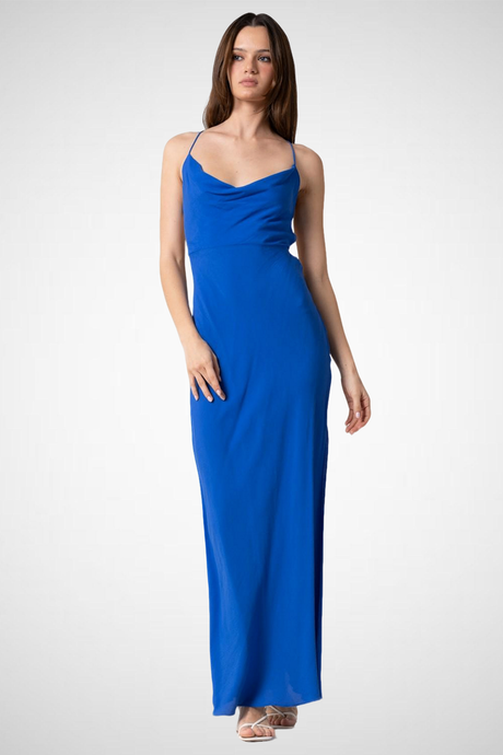 Woven Cowl Neck Backless Dress (8261478383824)