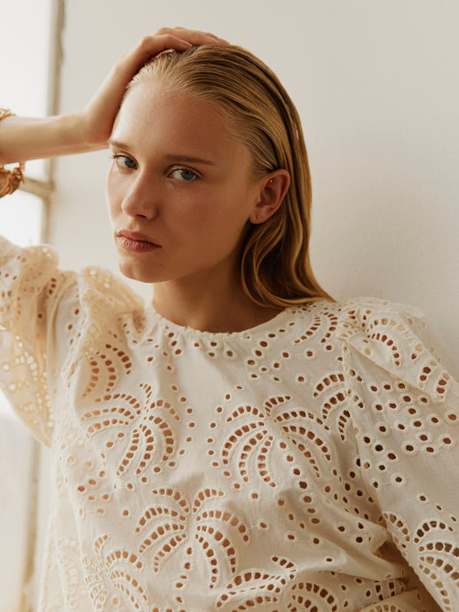 Eyelet Embroidered Puff Sleeve Blouse (8257186070736)