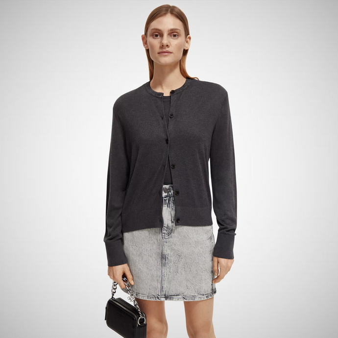Jacquard Trim Crew Neck cardigan (7924886405328)