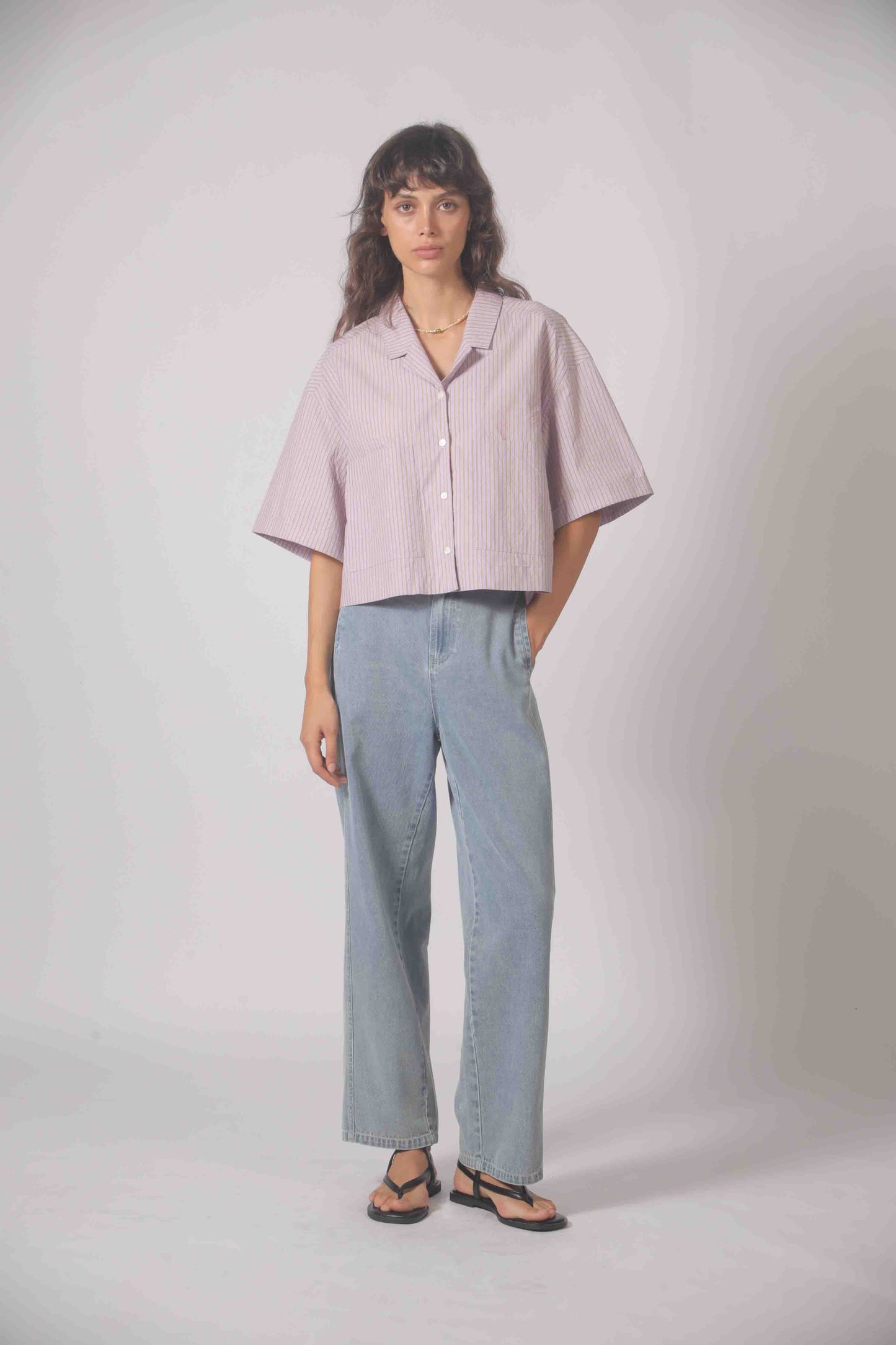 Modern Cropped Stripe Button-Up