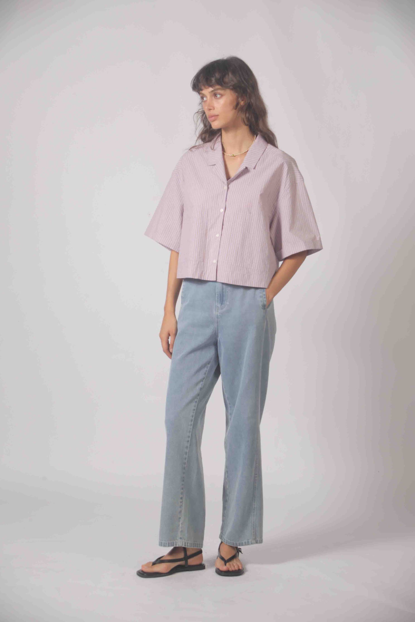 Modern Cropped Stripe Button-Up