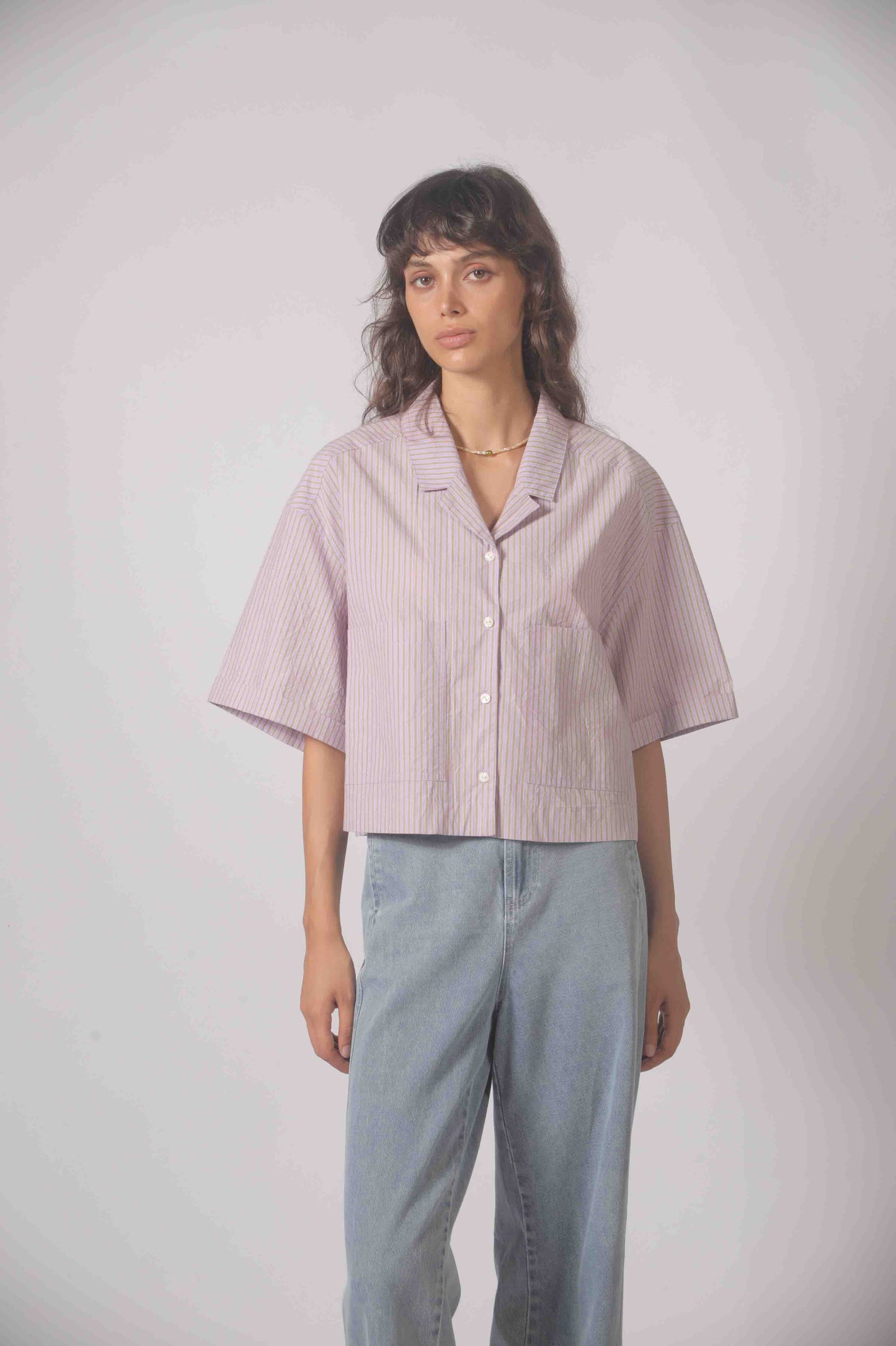 Modern Cropped Stripe Button-Up