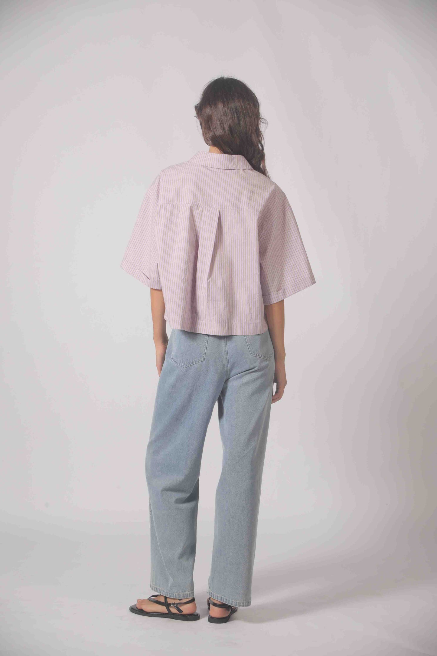 Modern Cropped Stripe Button-Up