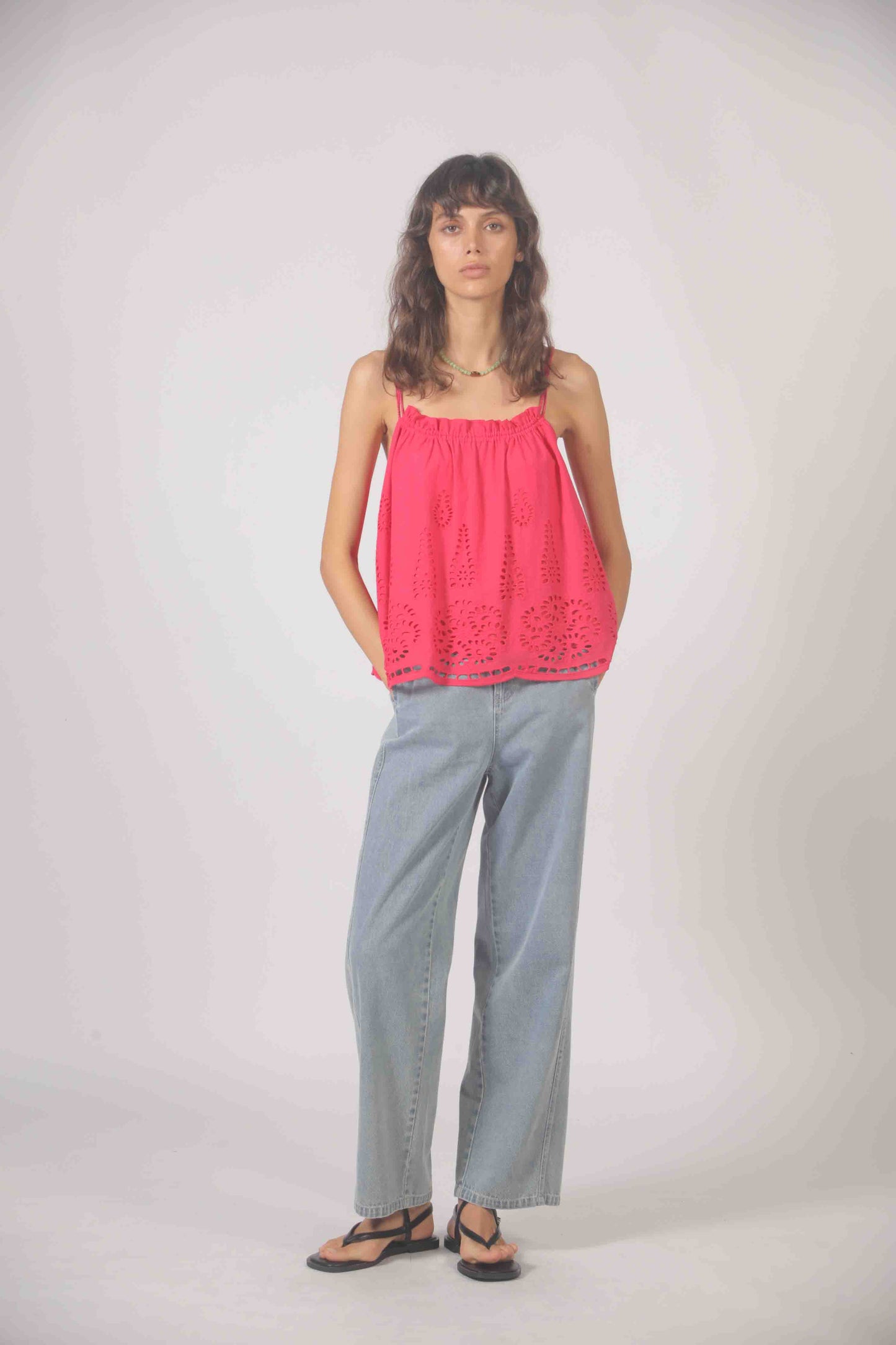 Top with Scallopped Eyelet Hem