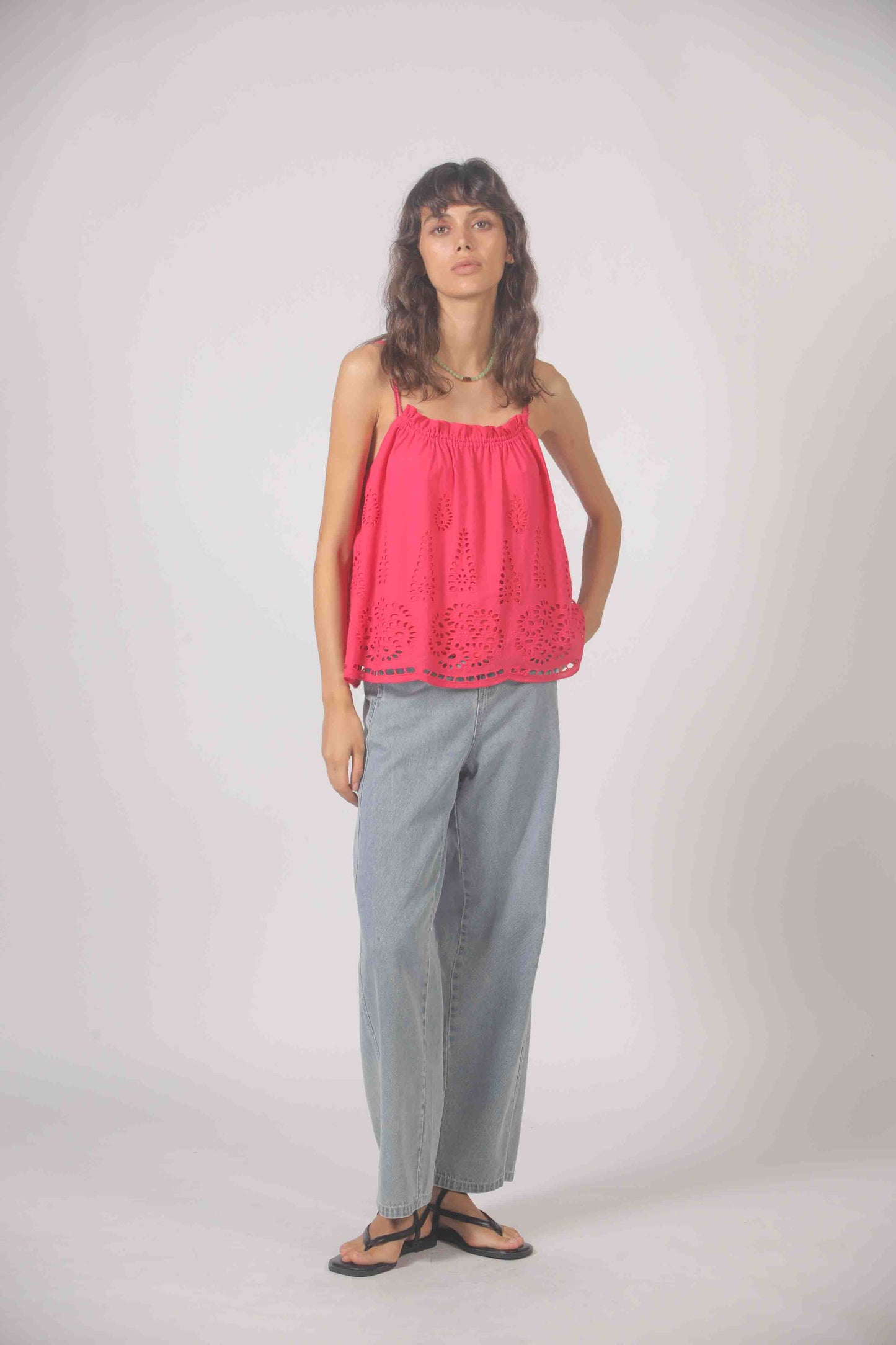 Top with Scallopped Eyelet Hem