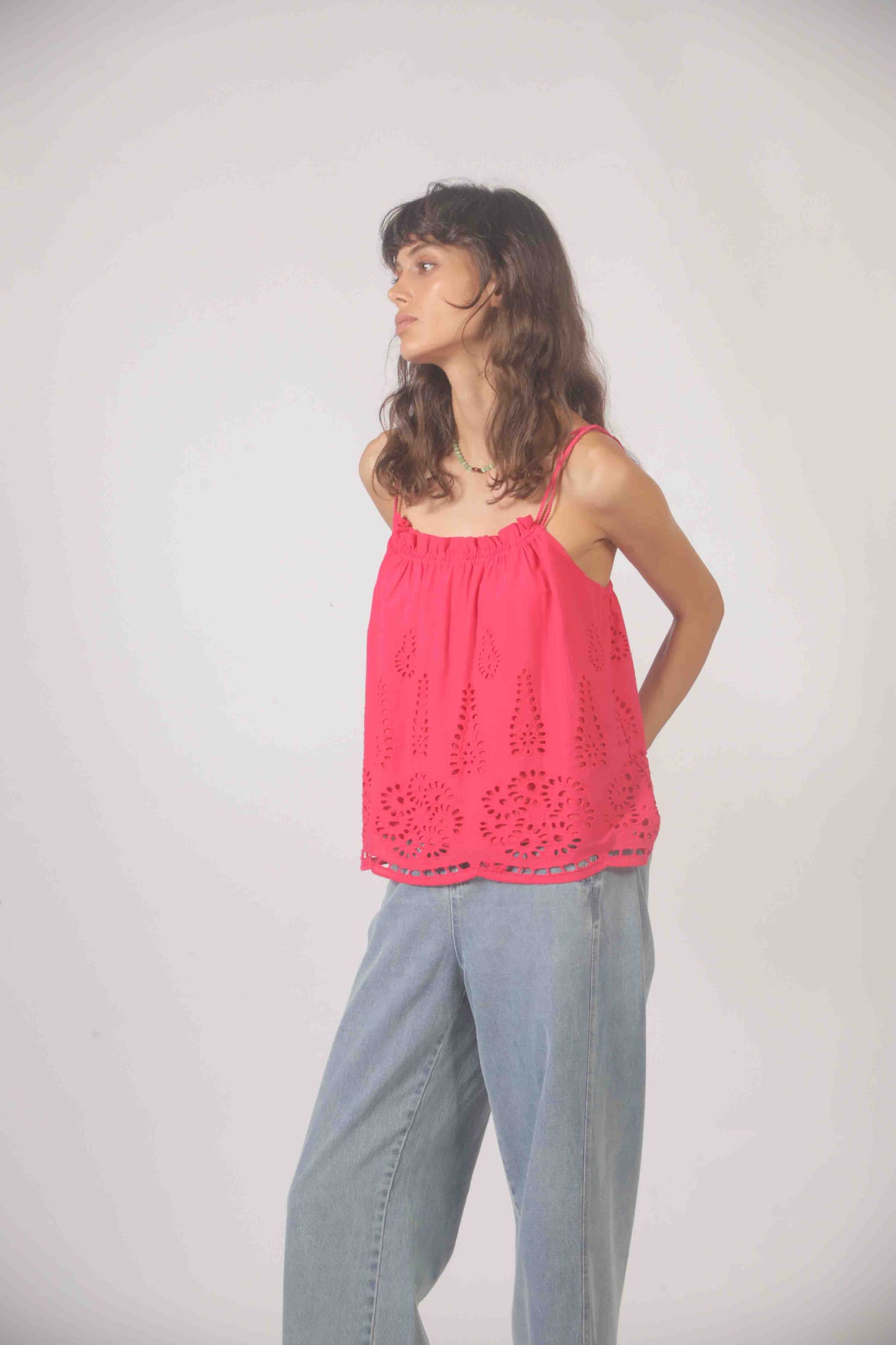 Top with Scallopped Eyelet Hem