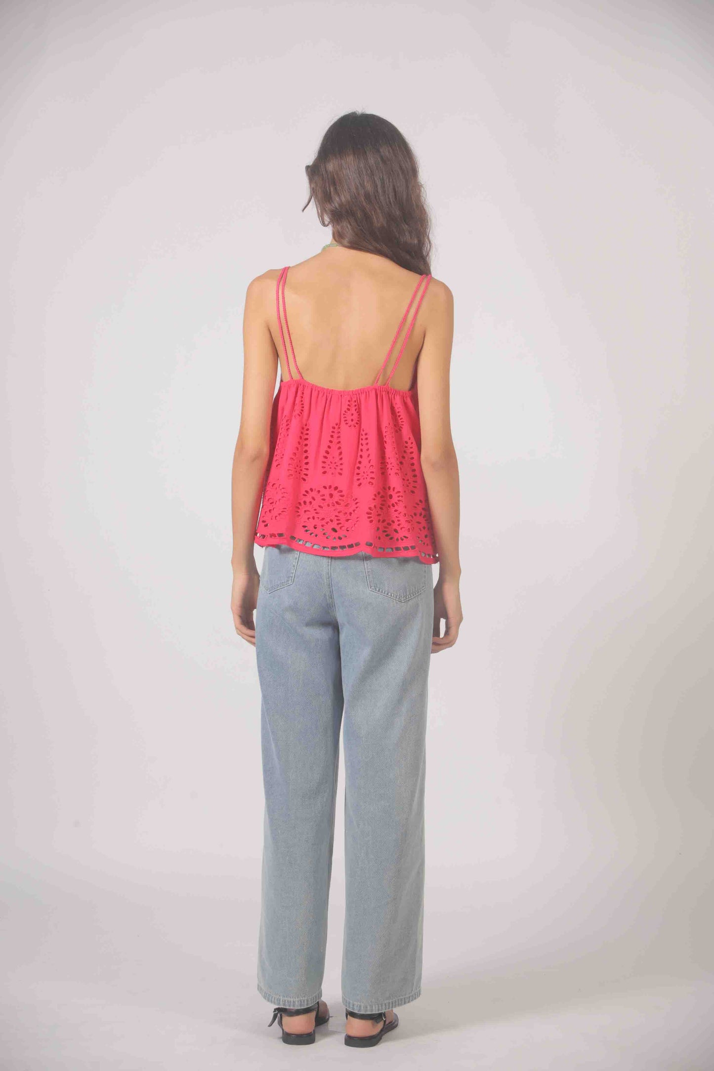 Top with Scallopped Eyelet Hem